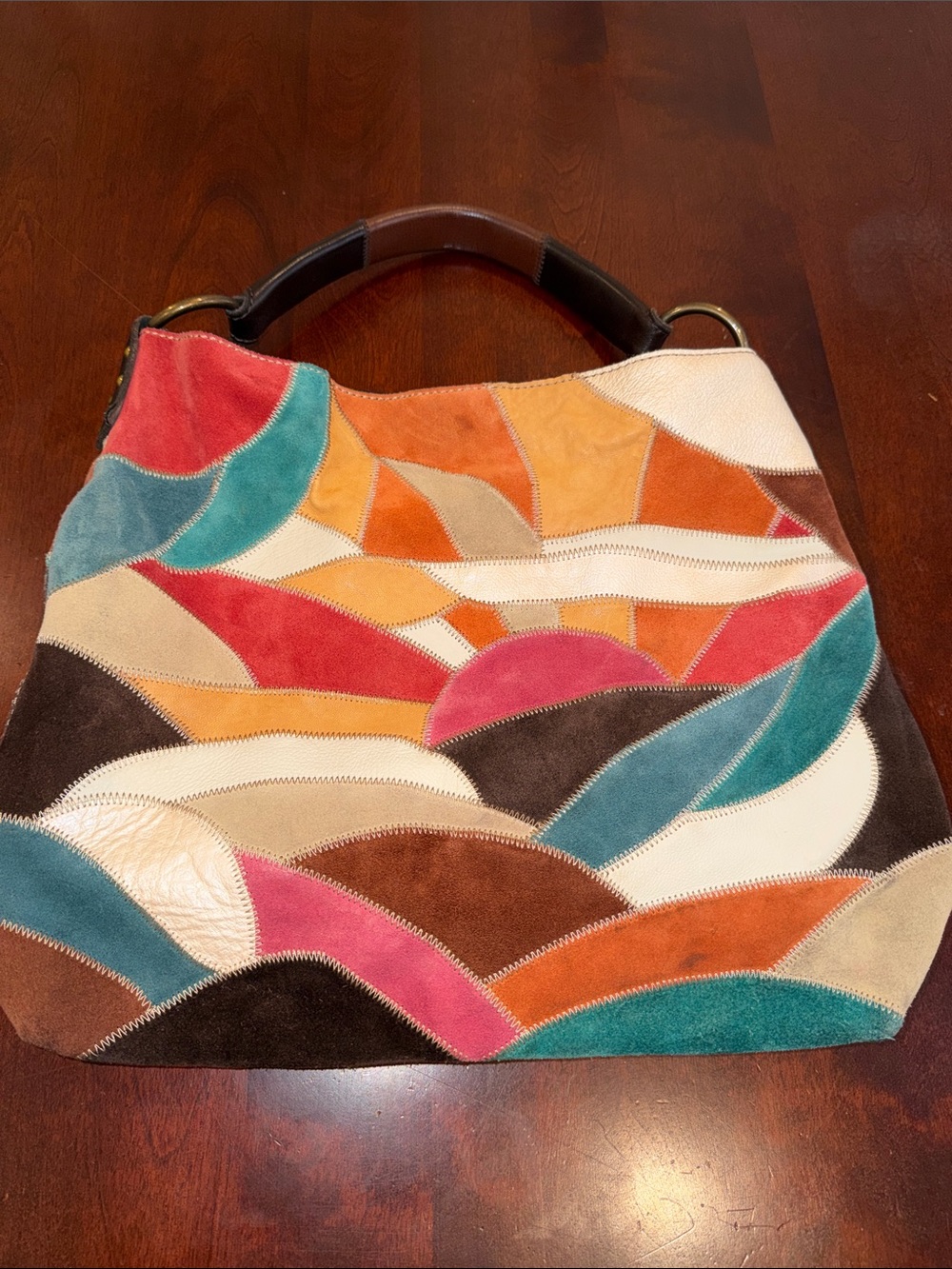 Y2K Lucky Brand Multicolor Patchwork Suede leather Hobo Bag